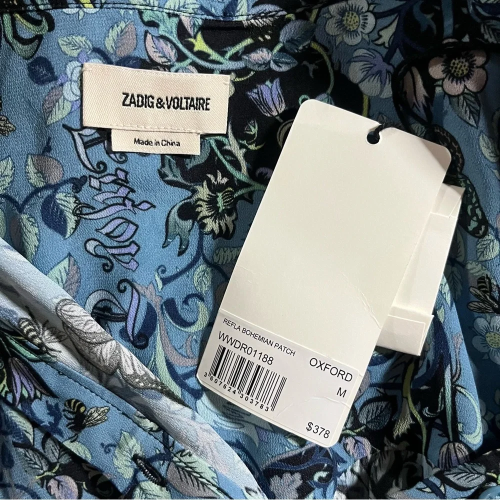 NWT Zadig & Voltaire Refla bohemian Patch Oxford blue printed Dress - Picture 11 of 15